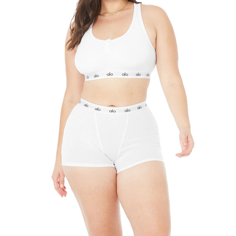Buy alo Icon Ribbed Henley Bra White Online