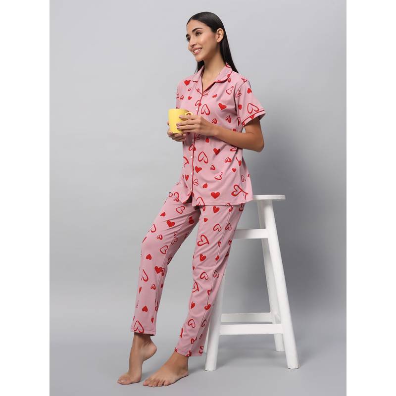 SEPHANI Pink Printed Shirt with Pajama (L)