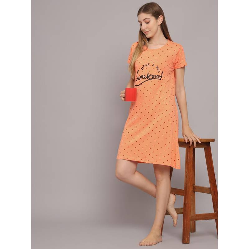 SEPHANI Peach Heart Printed Night Dress (S)
