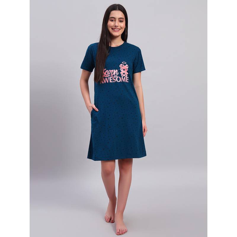 SEPHANI Teal Star Printed Night Dress (XL)