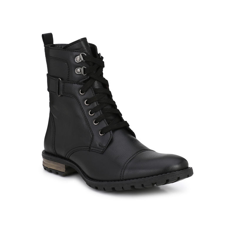 Delize Solid Black Lace-Up High Ankle Boots (UK 10)