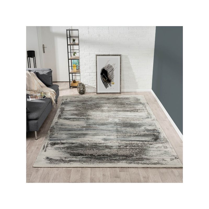 OBSESSIONS Machine Made Anti-Static Abstract Bedside Runner, Grey & Teal (2.5x5 feet)