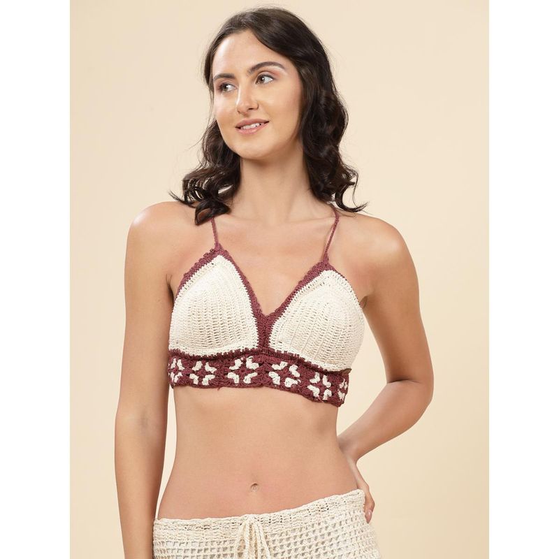 Velvery White V-Neck Cross-Back Padded Bralette Top with Tie-Ups (XL)