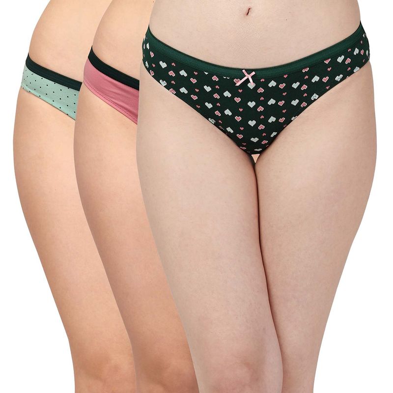 SOIE Mid Rise Medium Coverage Solid and Printed Cotton Stretch Brief Panty (Pack of 3)-Multi-Color (L)