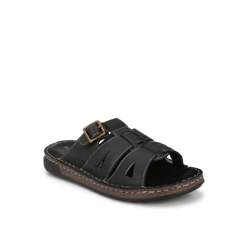 Delize Mens Black Solid Leather Sandals (UK 10)