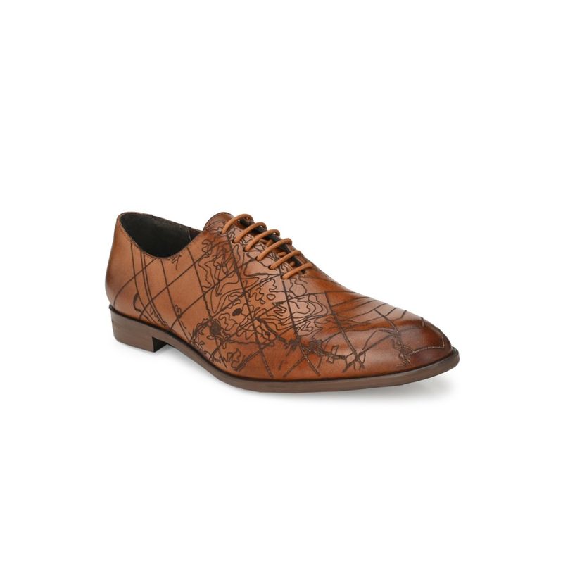 Delize Mens Tan Textured Derby Shoes (UK 10)