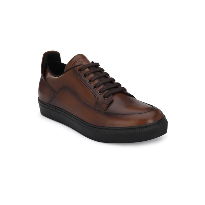 Delize Mens Brown Solid Leather Sneakers (UK 7)
