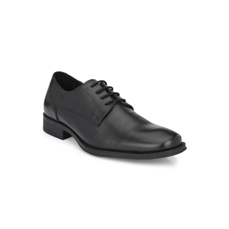 Delize Mens Black Solid Leather Derby Shoes (UK 7)