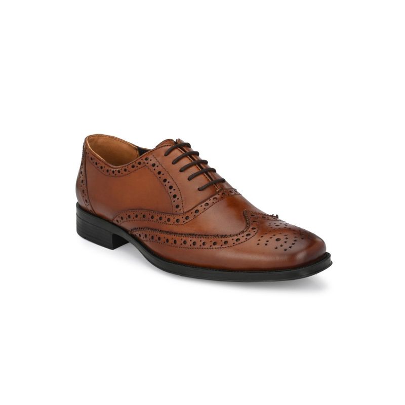 Delize Mens Tan Solid Leather Brogue Shoes (UK 7)