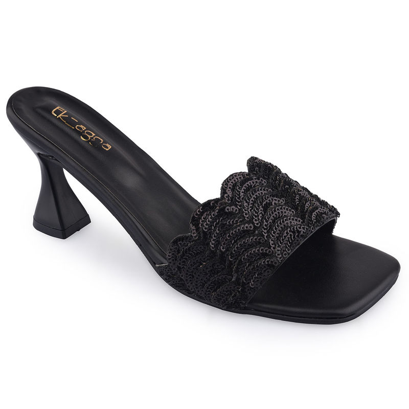Ek_Agga Black Embellished Strap Heels (UK 3)