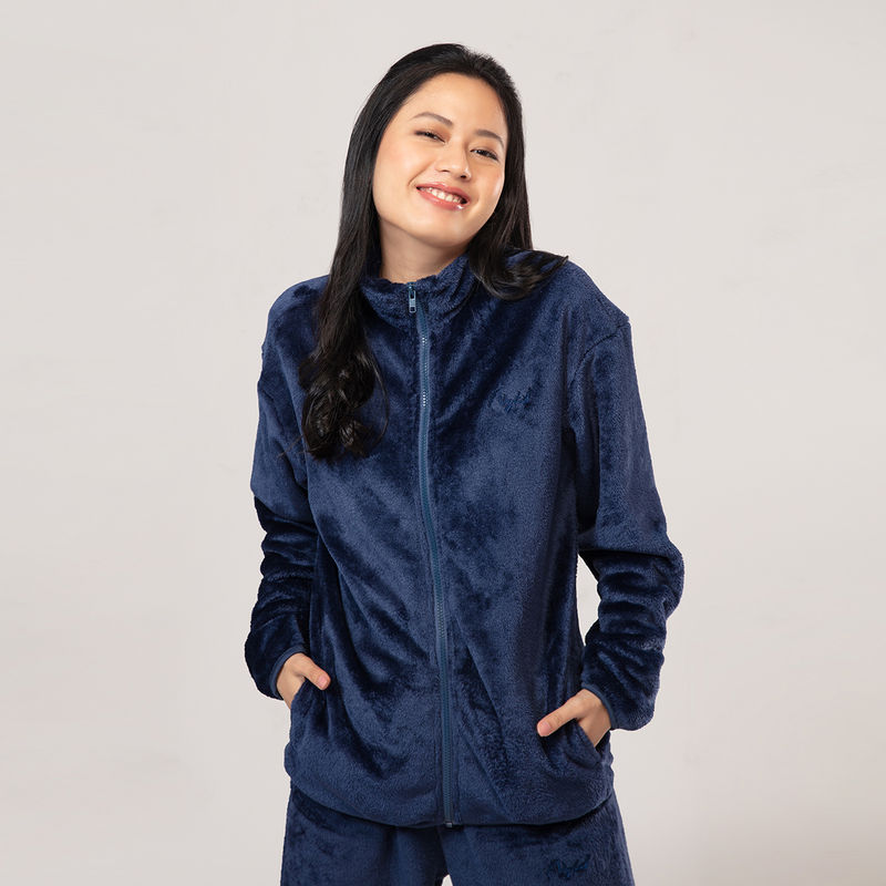 Nykd by Nykaa Luxe Fur Zipper Jacket- Pageant Blue NYS120 (S)