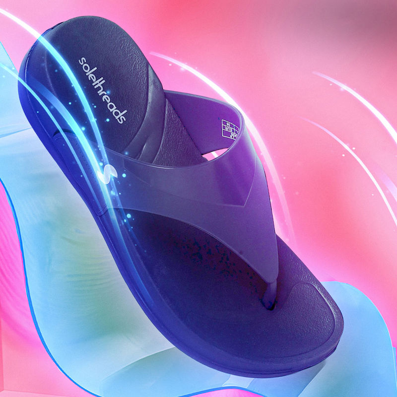 SOLETHREADS Allure Navy Blue Solid Women Flipflops (UK 5)
