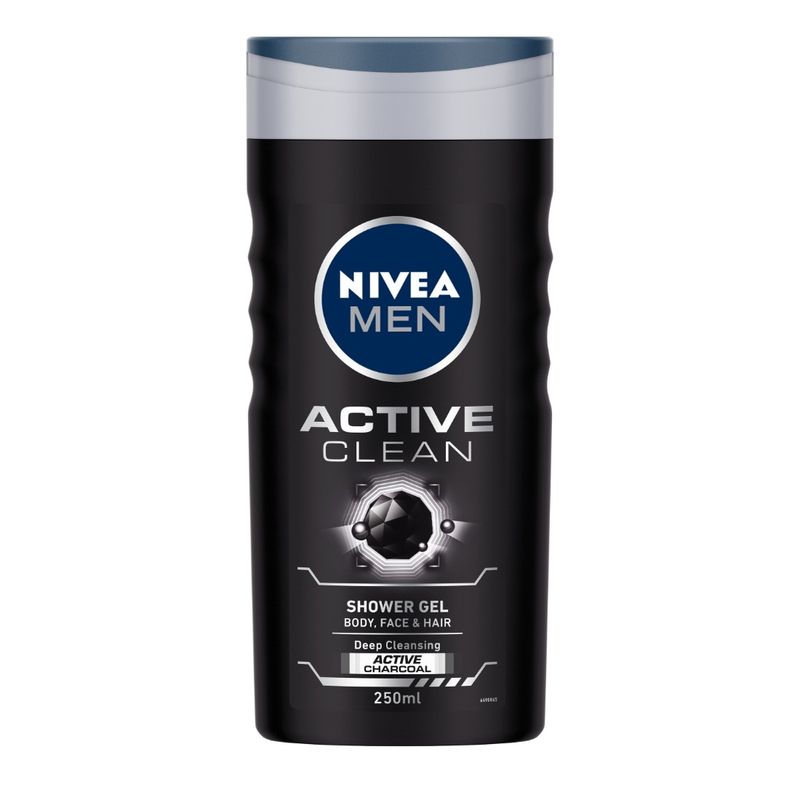 NIVEA Men Body Wash, Active Clean with Active Charcoal, Shower Gel for