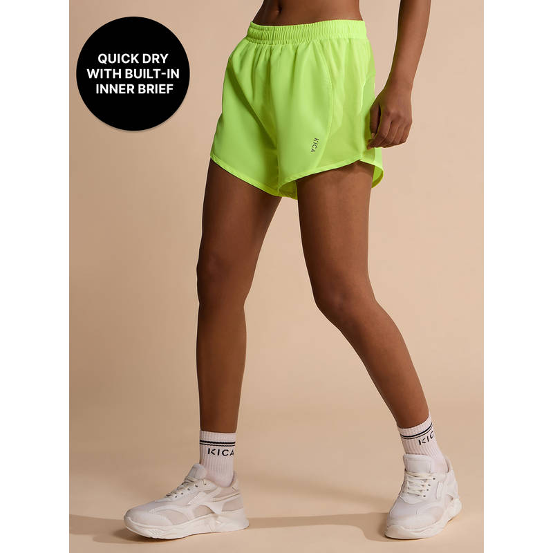 Kica 3" Running Shorts with Inner Brief & Breathable Mesh Panels For Gym & Running-KIC415 Neon (XL)