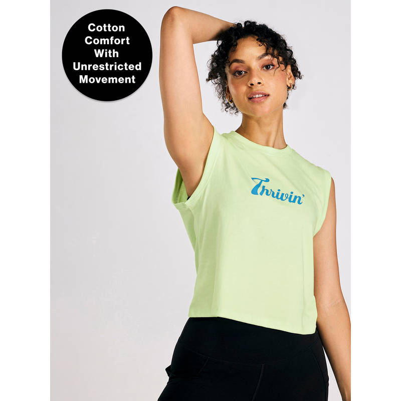 Kica Cotton Muscle Tank Top for Women with Graphic At Chest (L)