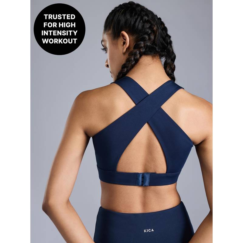 Crostini™ Full Coverage Sports Bra-High-Impact Support & Quick-Dry KICASKN™ Fabric KIC101-Navy (M)