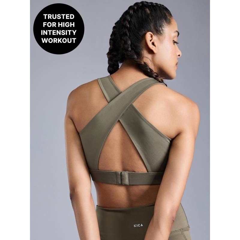 Crostini™ Full Coverage Sports Bra-High-Impact Support & Quick-Dry KICASKN™ Fabric KIC101-OLIVE (XL)