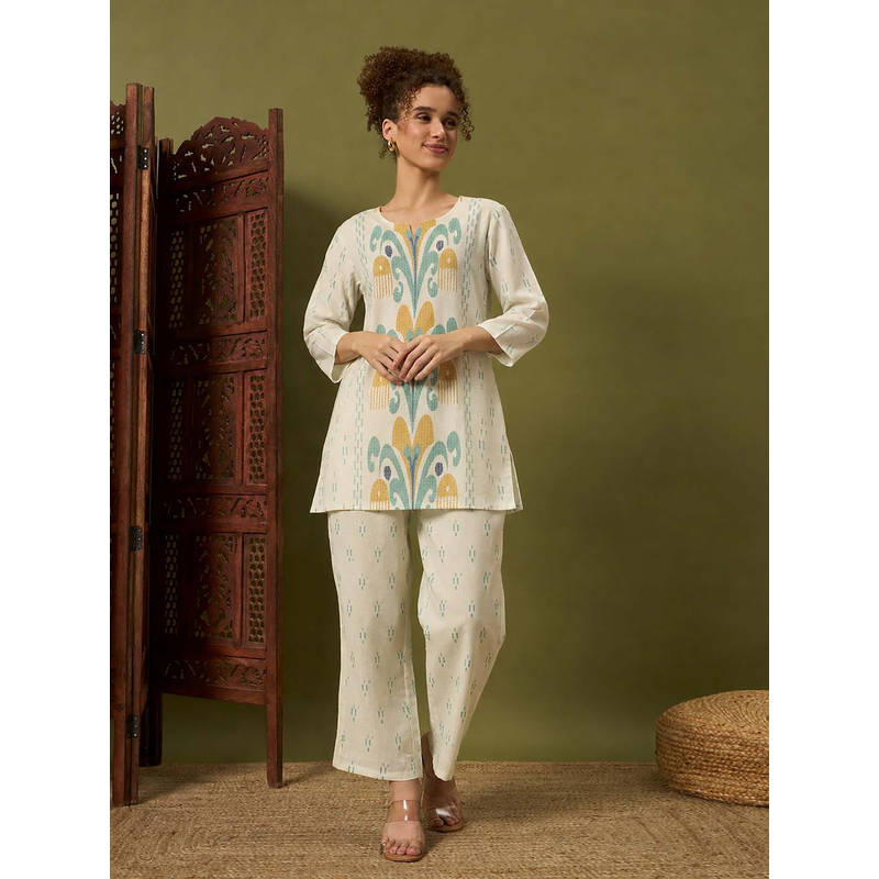 SEPHANI Green Printed Regular Fit Kurta and Pant (M)