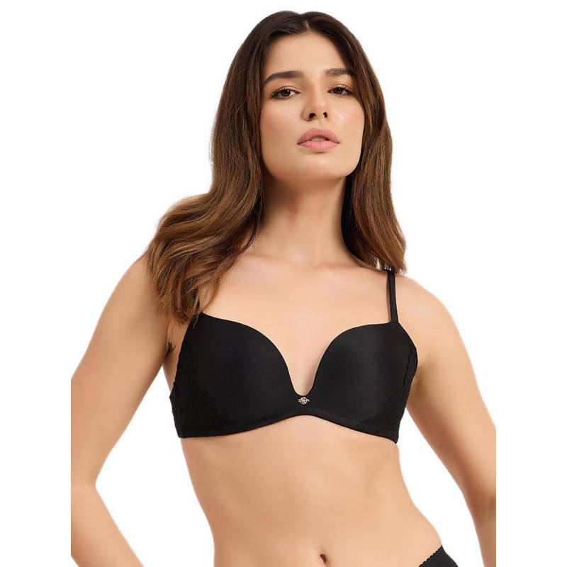 Guess Black Solid Regular Fit Bra (36B)