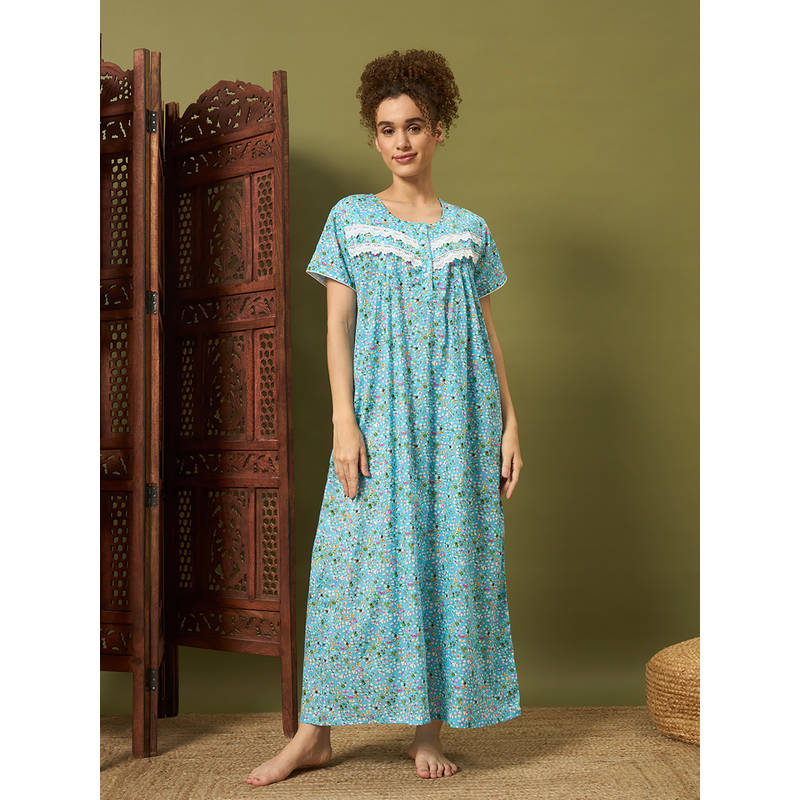 SEPHANI Blue Printed Regular Fit Nighty (M)