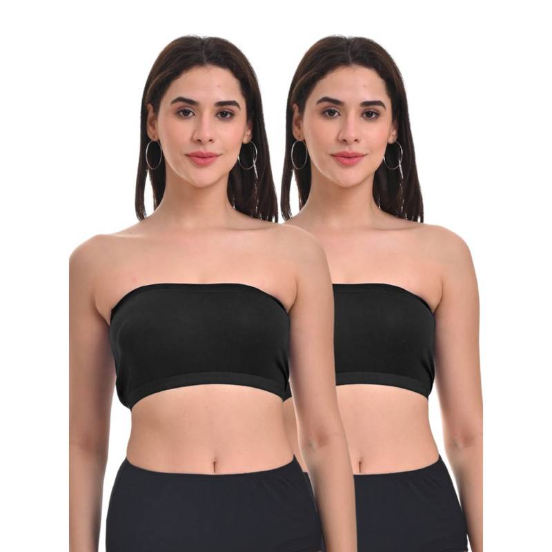 Adira Women Black Cotton Solid Bras (Pack of 2) (2XS)
