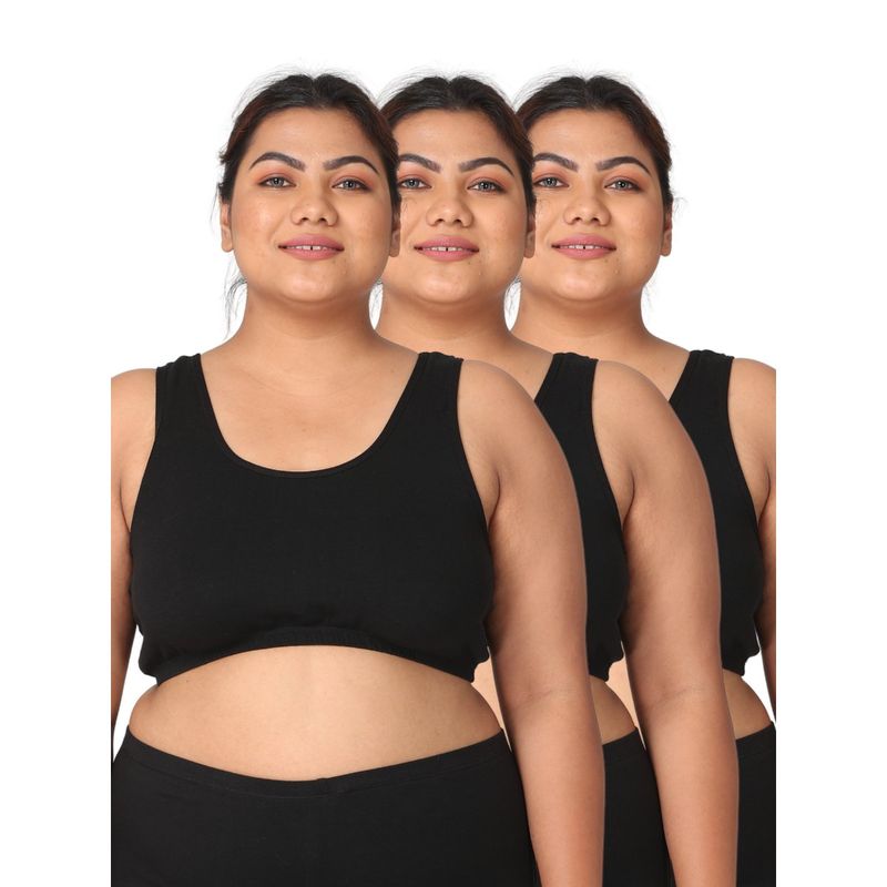 Adira Women Black Cotton Solid Bras (Pack of 3) (3XL)