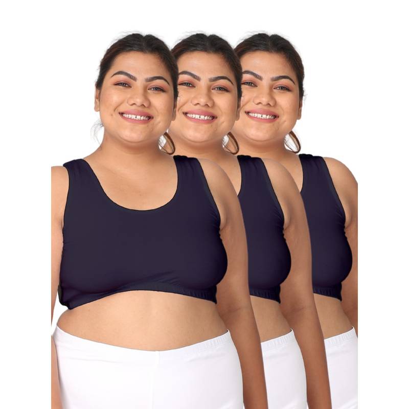 Adira Women Navy Blue Cotton Solid Bras (Pack of 3) (3XL)