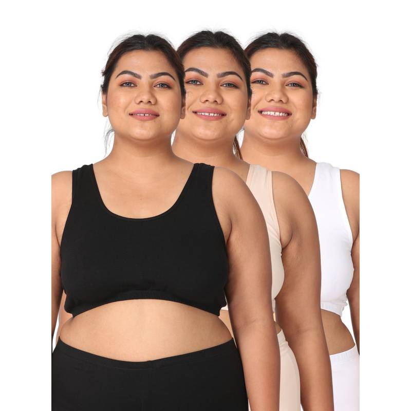 Adira Women Multi-Color Cotton Solid Bras (Pack of 3) (10XL)