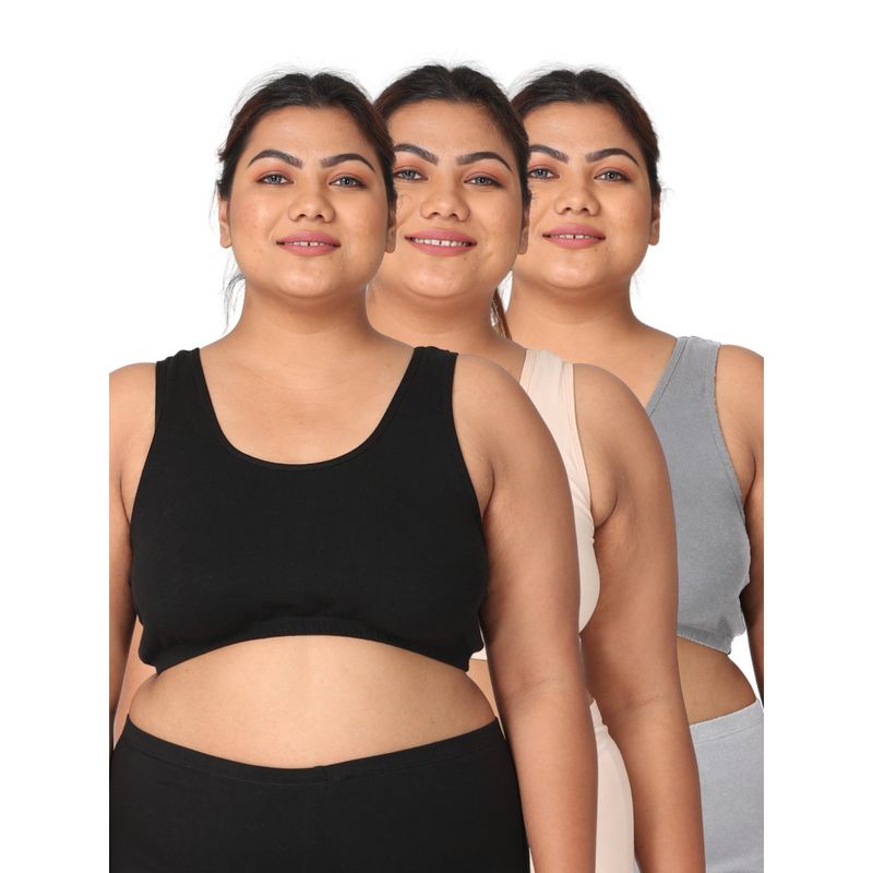 Adira Women Multi-Color Cotton Solid Bras (Pack of 3) (6XL)