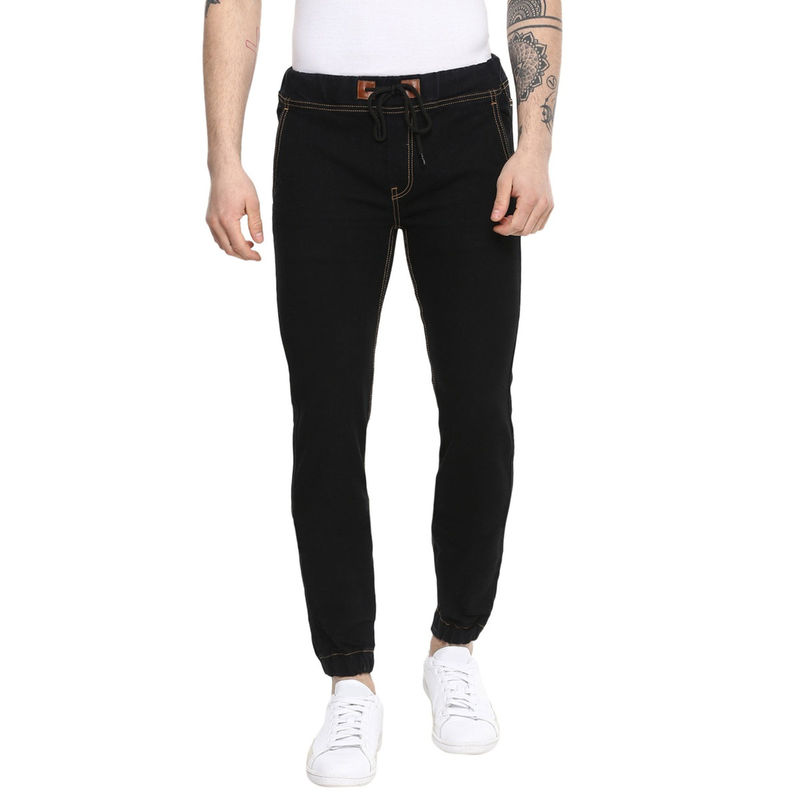 Urbano Fashion Men Black Jogger Jeans Slim Fit Stretch (30)