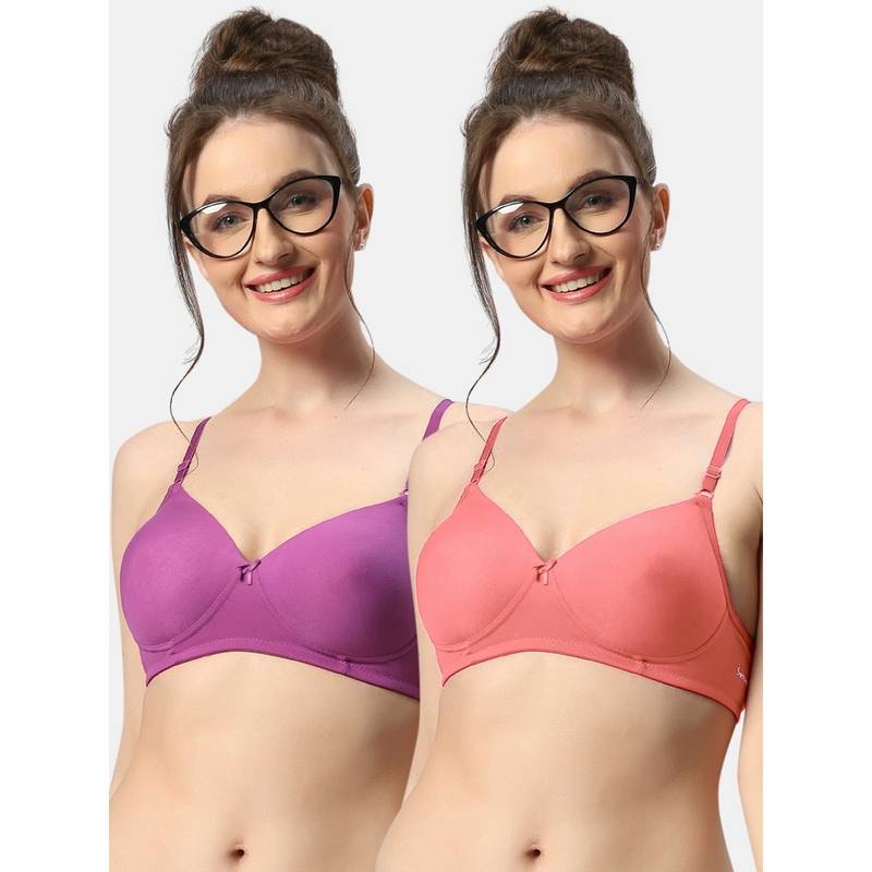 Sonari 007 Womens Lightly Padded Seamless Soft Cup Wireless T-Shirt Bras (Pack of 2) (32B)