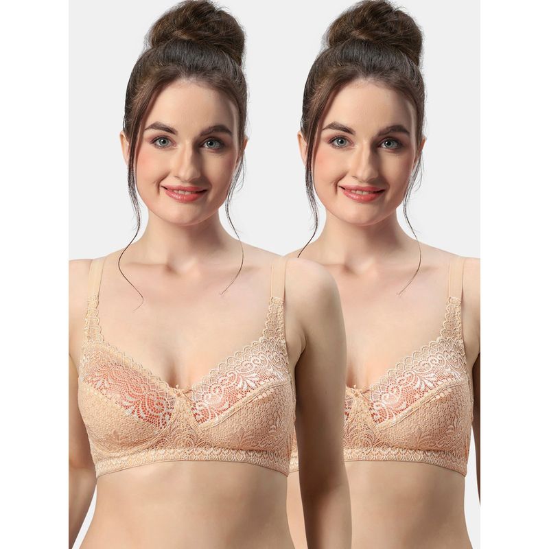 Sonari C-9 Womens Lace Fabric Non-Padded Non-Wired Seamed T-Shirt Bra (Pack of 2) (34C)