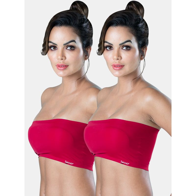 Sonari Tubular Bra for Womens Removeable Pads and Strapless Bandeau Tube Bra (Pack of 2) (S)