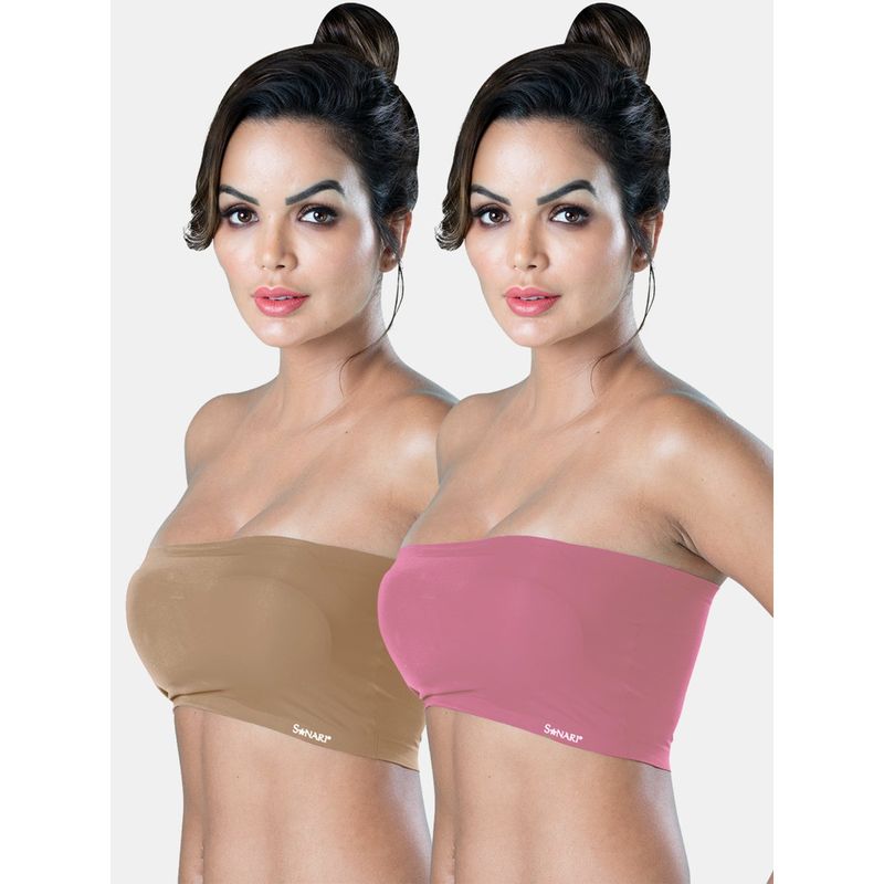 Sonari Tubular Bra for Womens Removeable Pads and Strapless Bandeau Tube Bra (Pack of 2) (M)