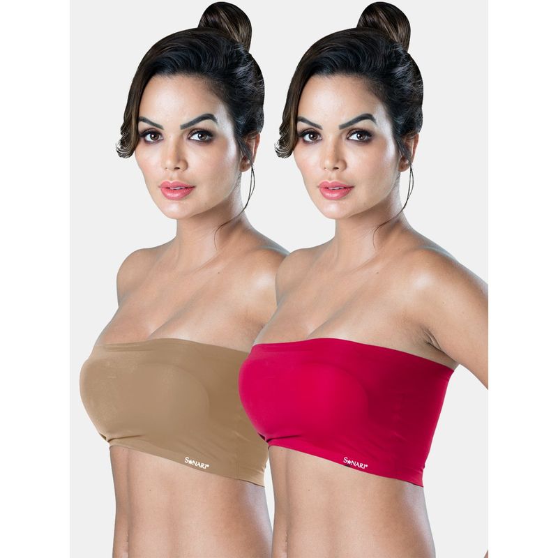 Sonari Tubular Bra for Womens Removeable Pads and Strapless Bandeau Tube Bra (Pack of 2) (XL)
