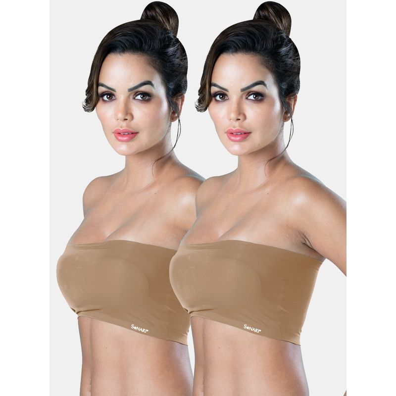 Sonari Tubular Bra for Womens Removeable Pads and Strapless Bandeau Tube Bra (Pack of 2) (L)