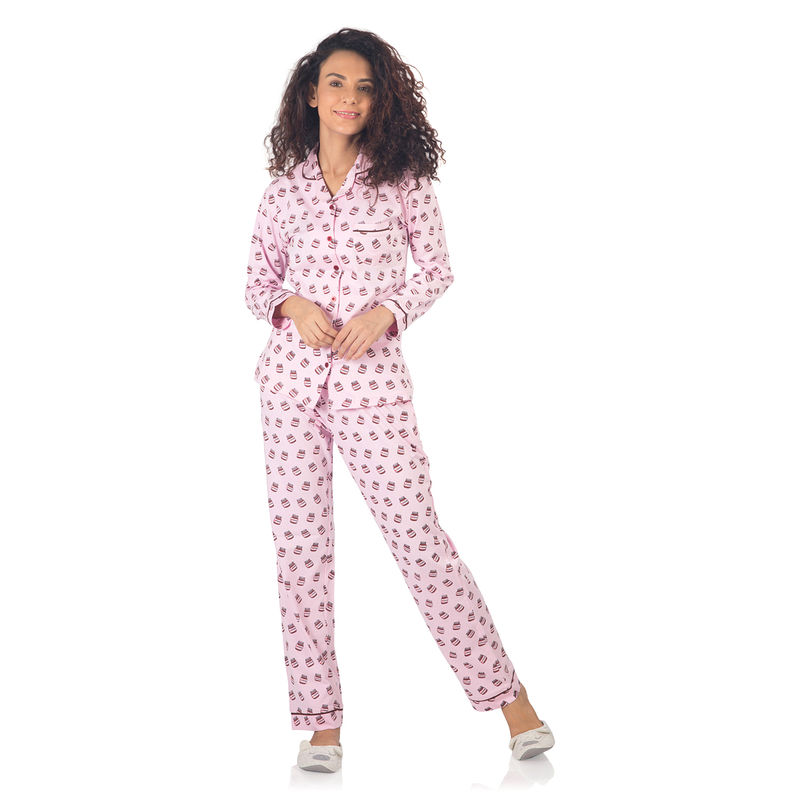 Nite Flite Women'S Cotton Nutella Print Pyjama Set - Pink (XL)