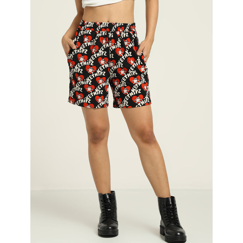 ONLY Ketnipz Black Unisex Printed Shorts (L)