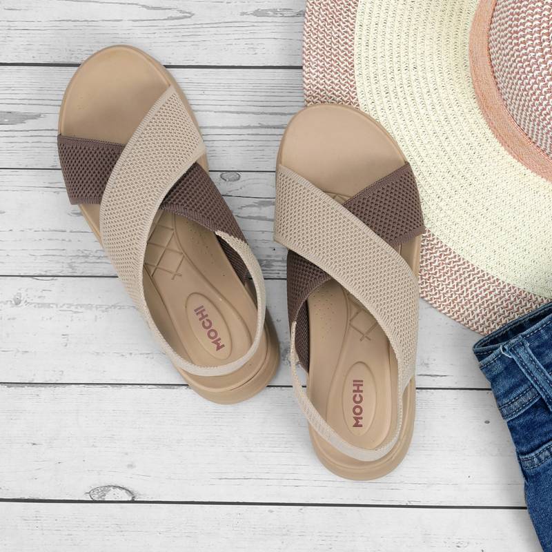 Mochi Women Elegant Beige Sandals (EURO 36)