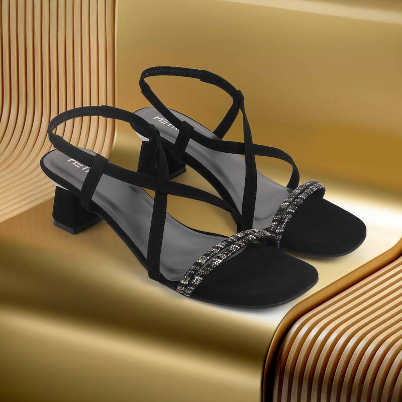 Metro Women Elegant Black Sandal Heels (EURO 39)