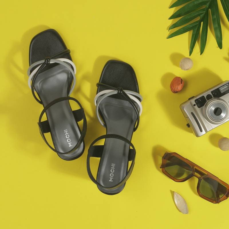Mochi Women Elegant Black Sandal Heels (EURO 38)