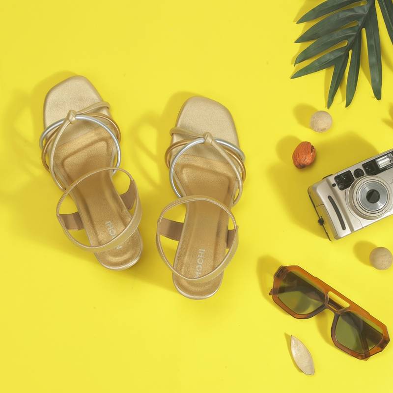 Mochi Women Elegant Gold Sandal Heels (EURO 36)