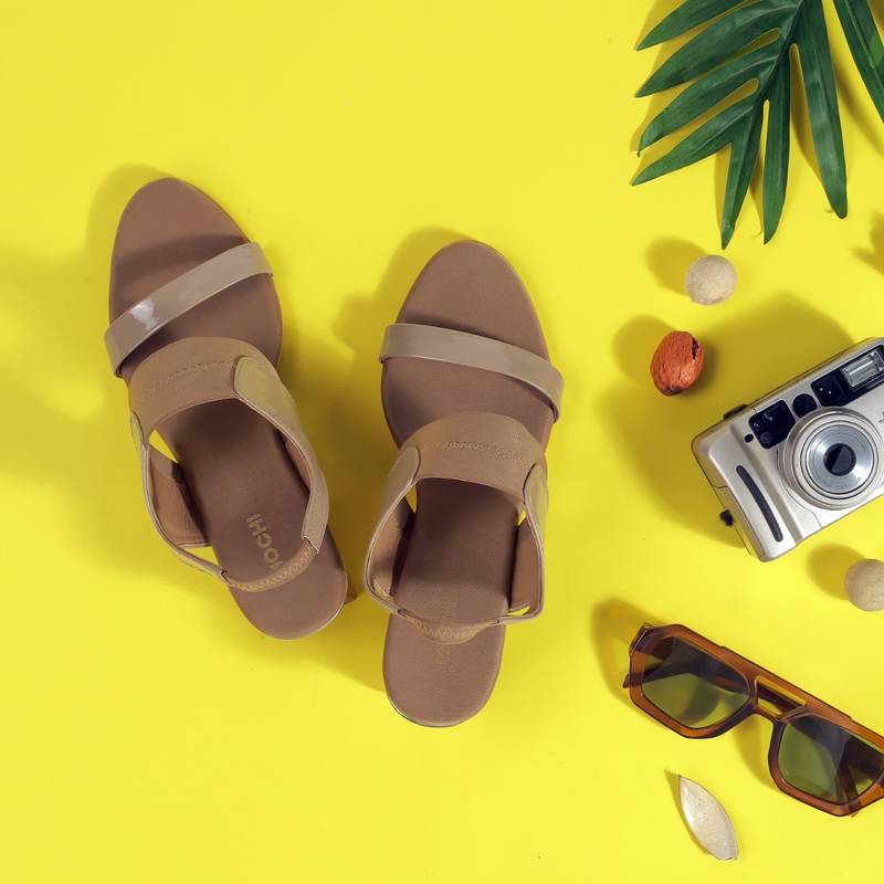 Mochi Women Elegant Beige Sandal Heels (EURO 38)