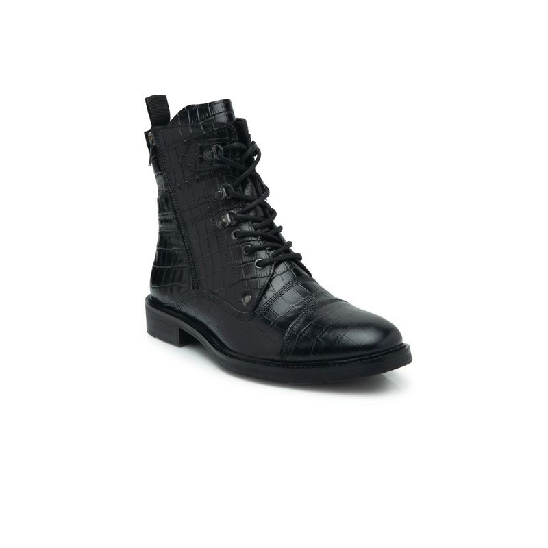 Teakwood Men Black Textured Leather High Top Boots - Euro 41