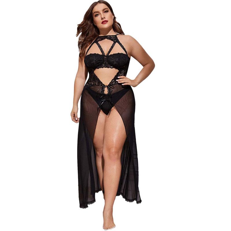 Secrets By ZeroKaata Women Black Self Design Baby Doll Lingerie with Panty (Set of 2) (M)