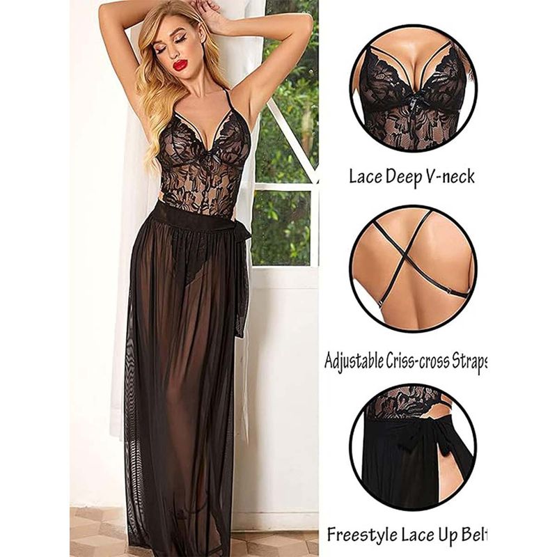 Secrets By ZeroKaata Women Black Solid Baby Doll Lingerie with Panty (Set of 2) (XS)