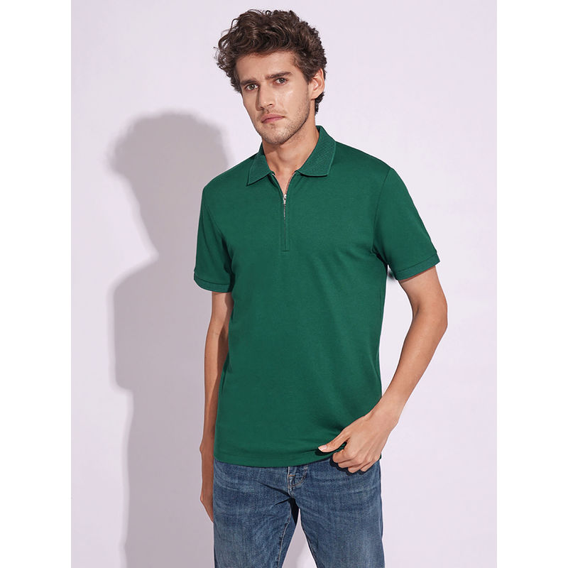 Selected Green Organic Cotton Zipped Polo T-Shirt (M)