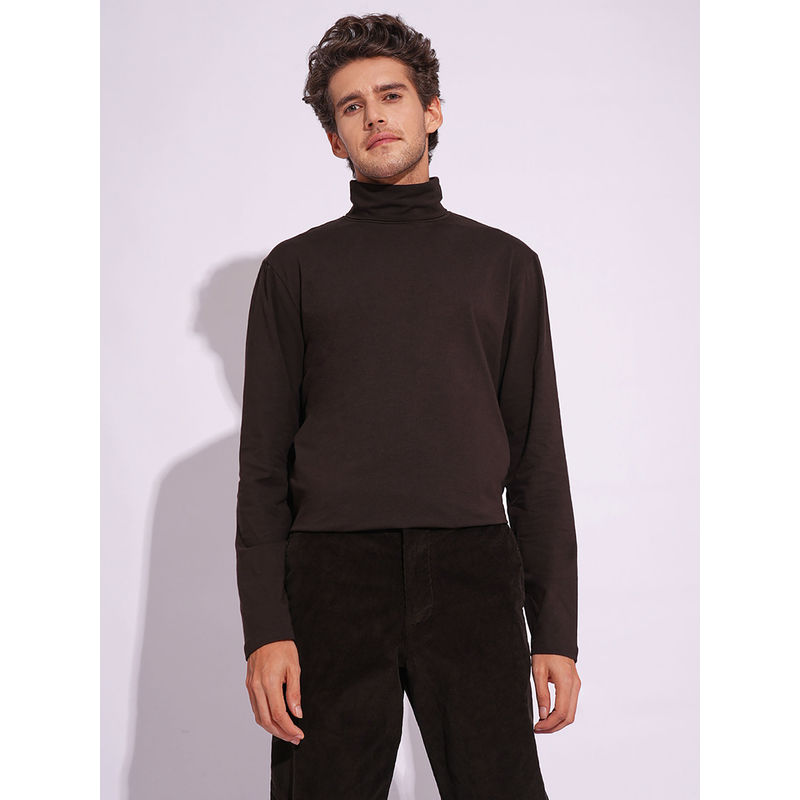 Selected Brown Organic Cotton Turtleneck T-Shirt (L)