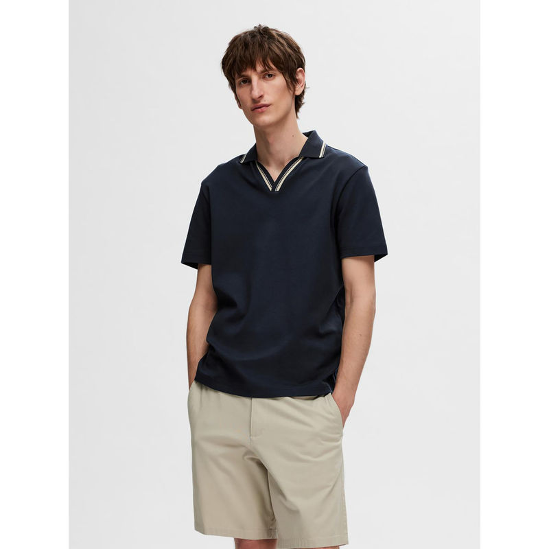 SELECTED HOMME Dark Blue Organic Cotton Polo T-Shirt (S)
