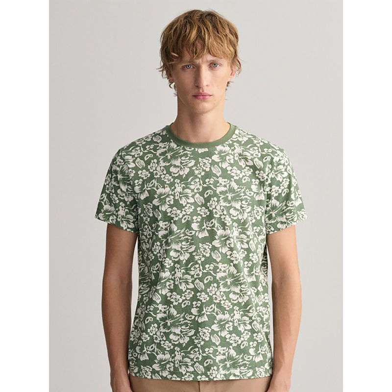 GANT Men Green Printed Round Neck Short Sleeves T-Shirt (S)